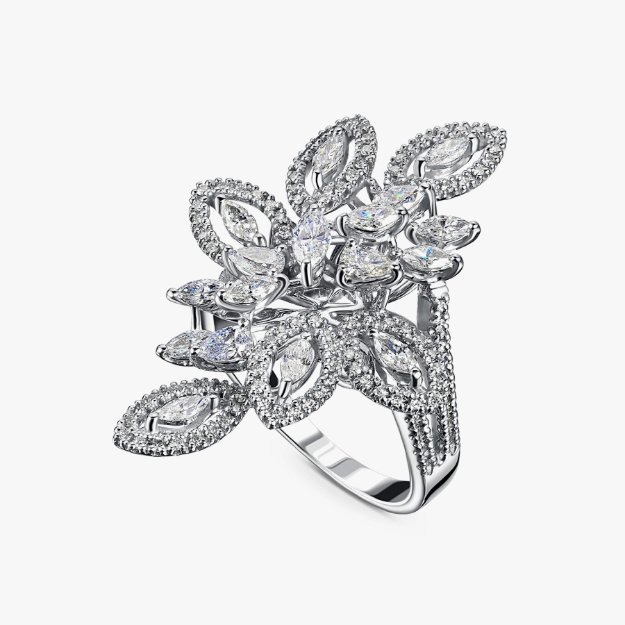 White Gold Diamond Flower Cocktail Ring — К5010