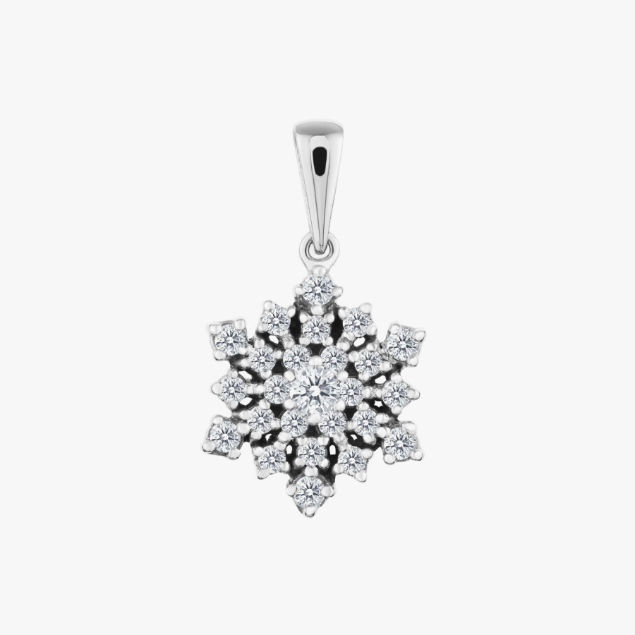 Підвіс з діамантами у формі сніжинки з білого золота - П154