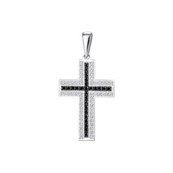 GOLD CROSS WITH BLACK DIAMONDS AND DIAMONDS - П211ч