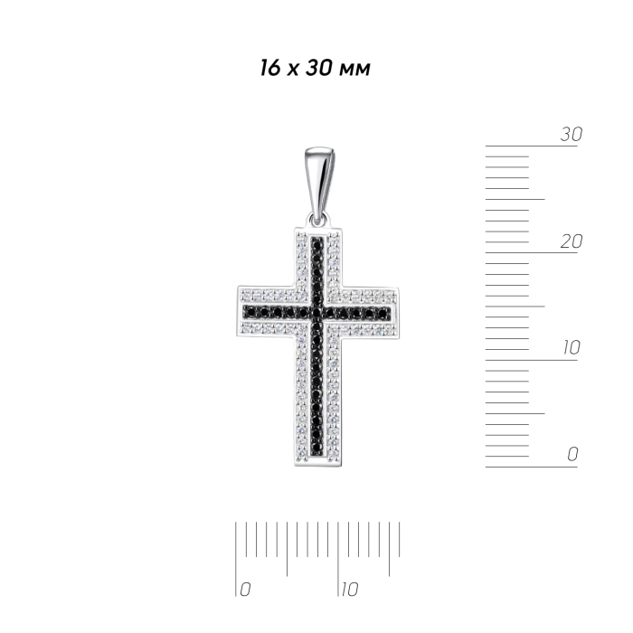 ЗОЛОТИЙ ХРЕСТИК З ЧОРНИМИ ДІАМАНТАМИ І ДІАМАНТАМИ - П211ч