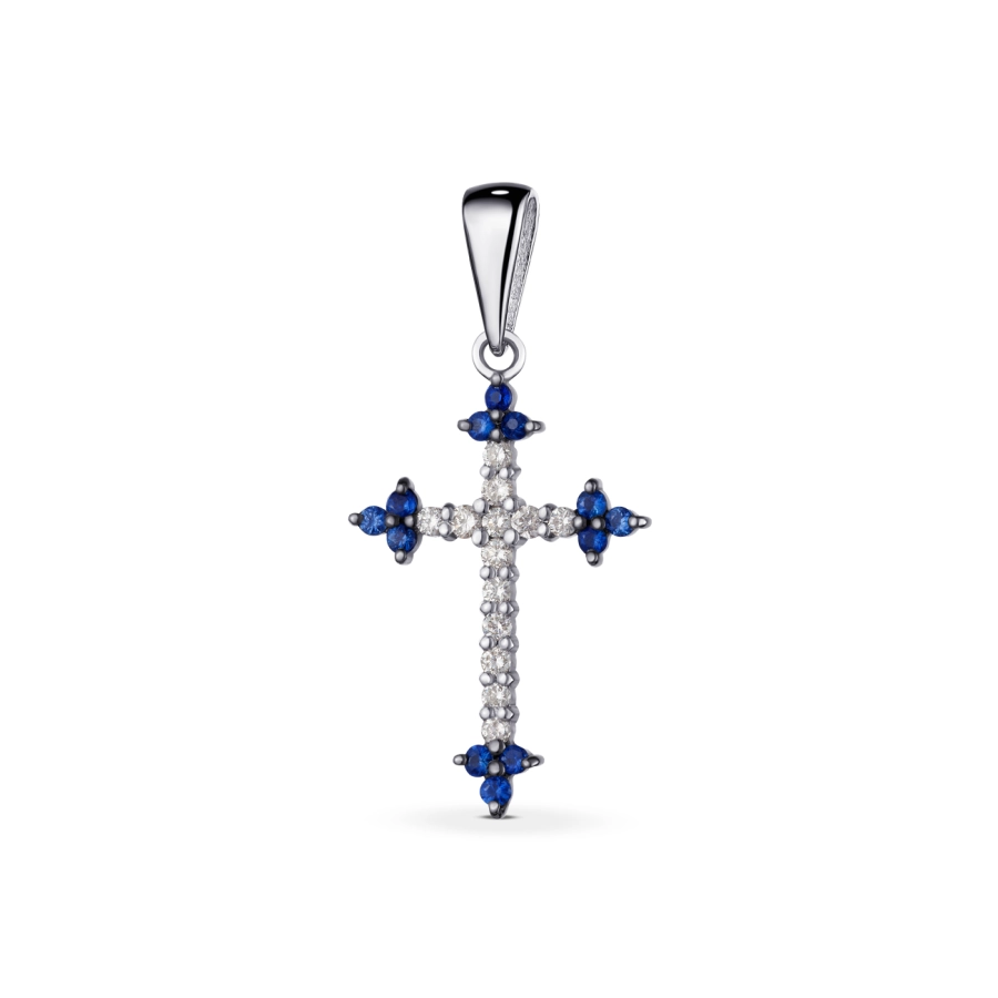 ЗОЛОТИЙ ХРЕСТИК З САПФІРАМИ І ДІАМАНТАМИ - П215
