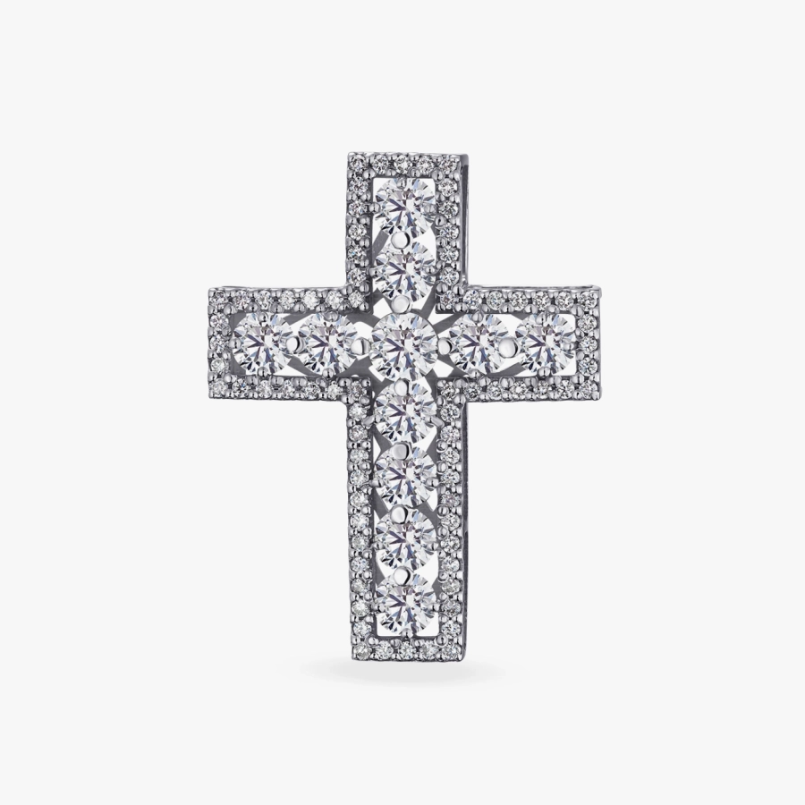 Крестик с бриллиантами из белого золота - П219