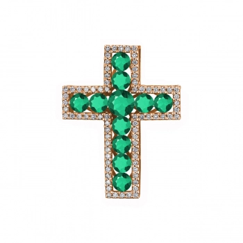 GOLD CROSS WITH EMERALDS AND DIAMONDS - П219и