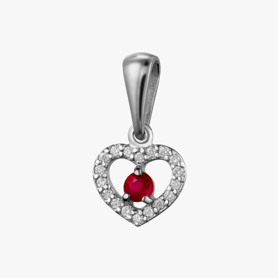 Heart with Ruby Pendant in White Gold - П221р