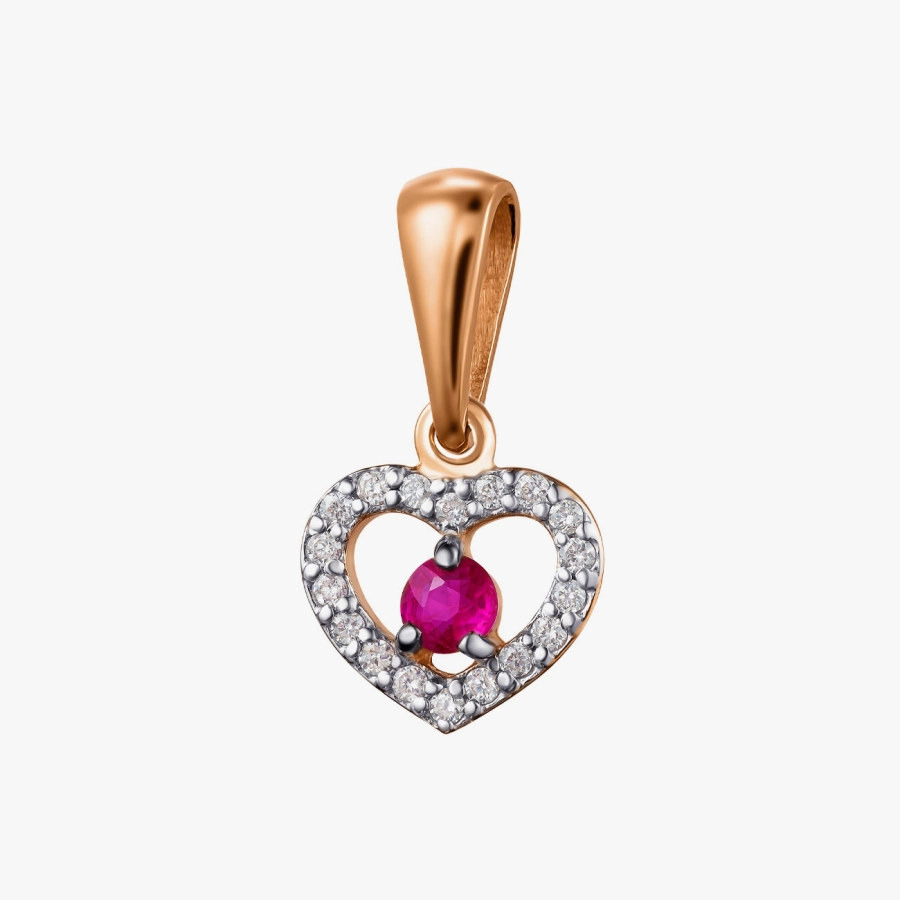 Ruby and Diamond Heart Pendant - П221р