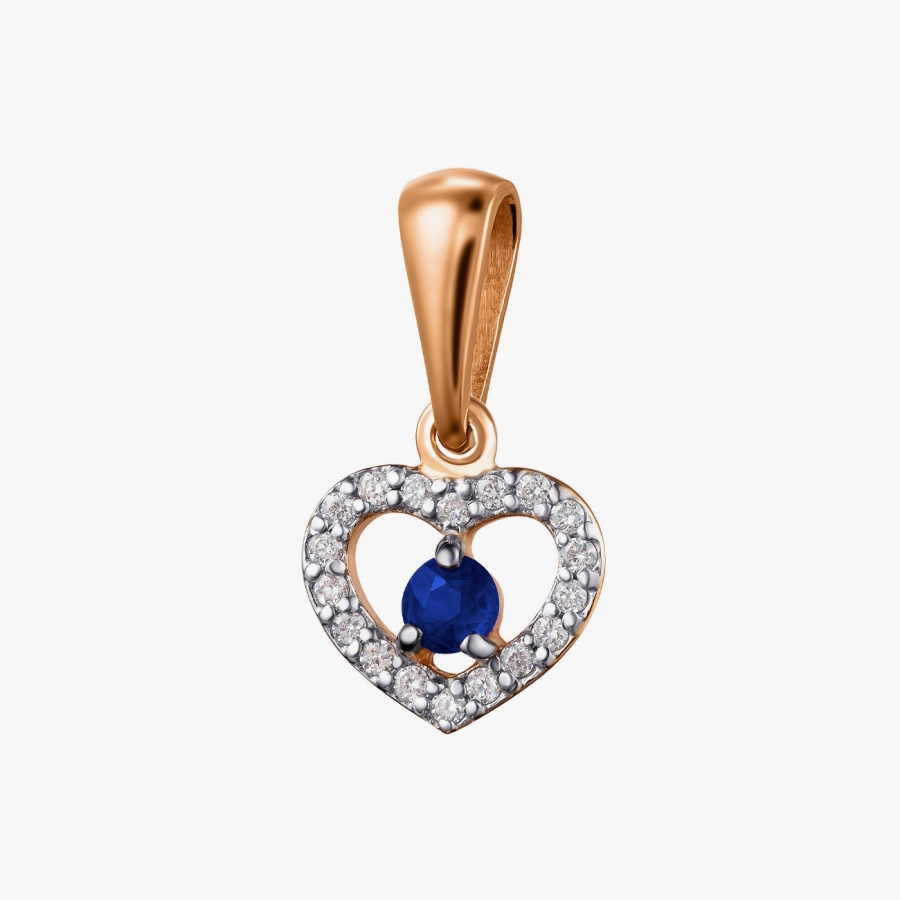 Sapphire Heart Pendant in Red Gold - П221с