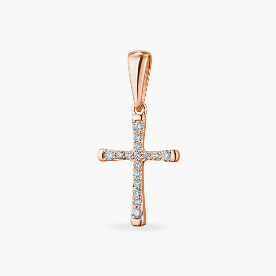 Хрестик із діамантами з червоного золота - П332