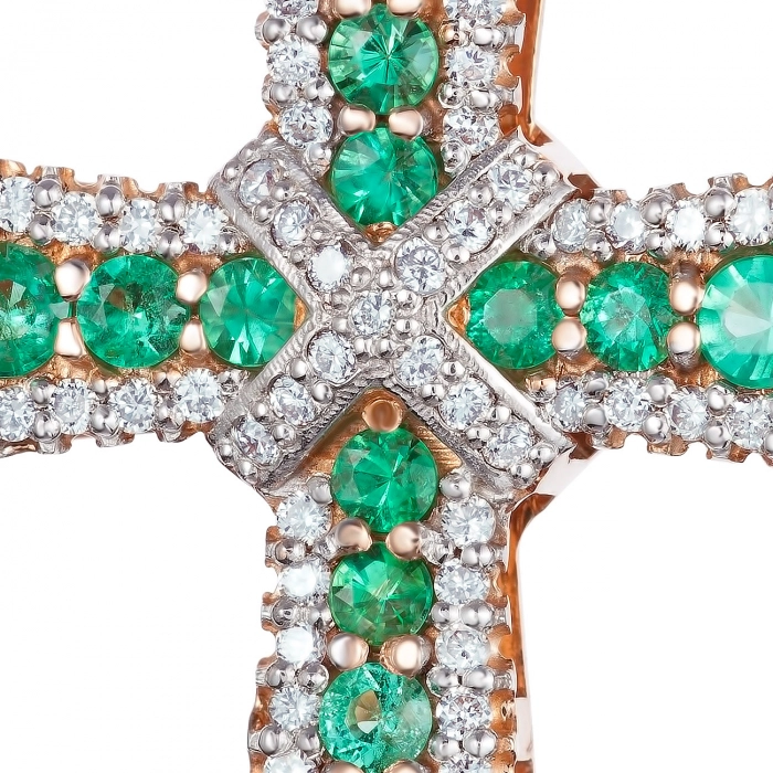 GOLD CROSS WITH EMERALDS AND DIAMONDS - П431и