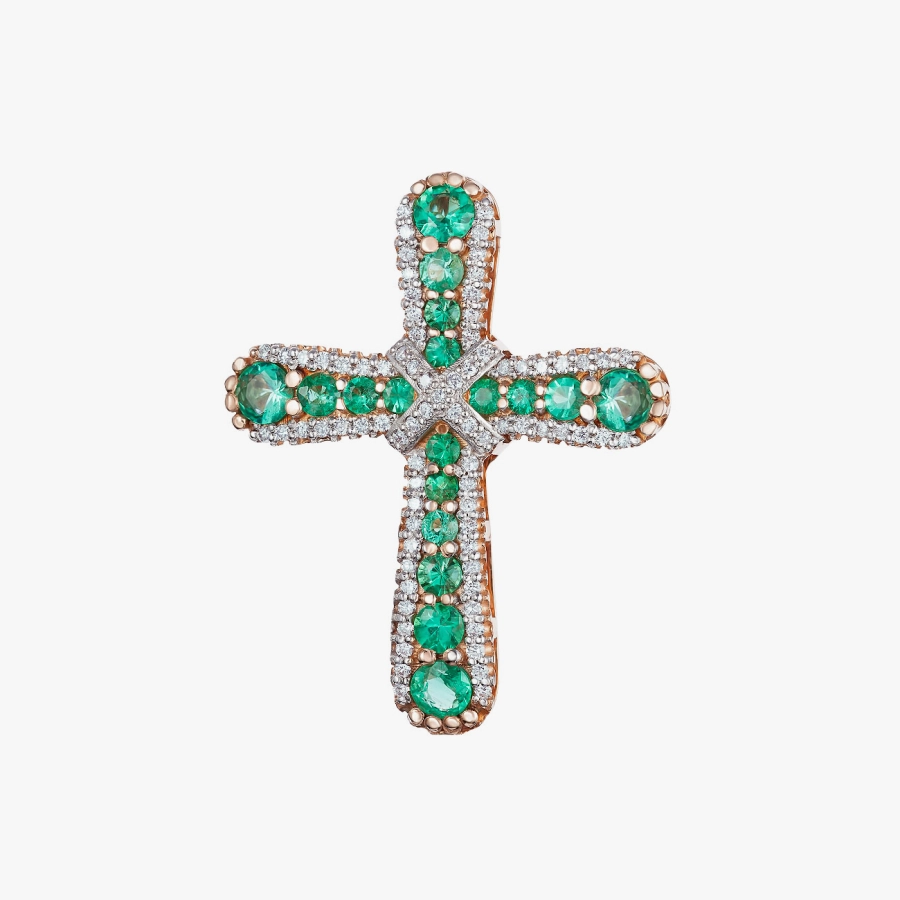 ЗОЛОТИЙ ХРЕСТИК ЗІ СМАРАГДАМИ І ДІАМАНТАМИ - П431и