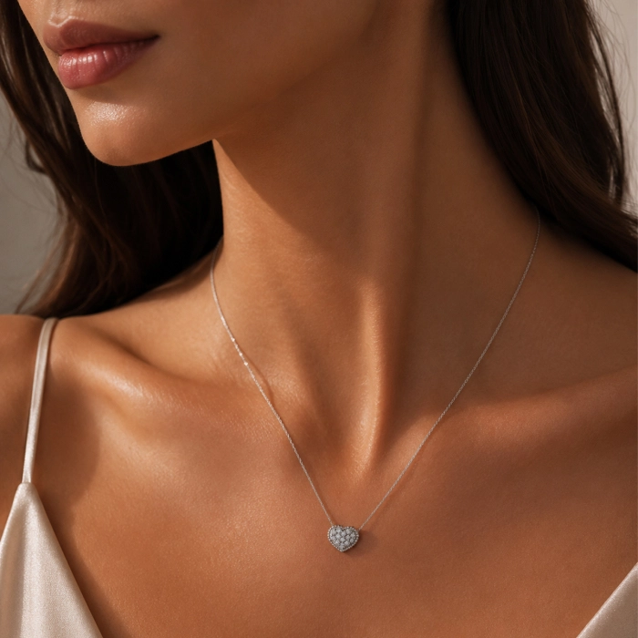 Gold Heart Pendant with Diamonds - П438