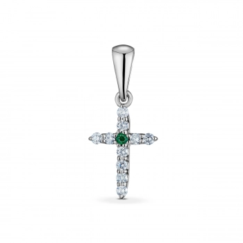 GOLD CROSS WITH EMERALD AND DIAMONDS - П466