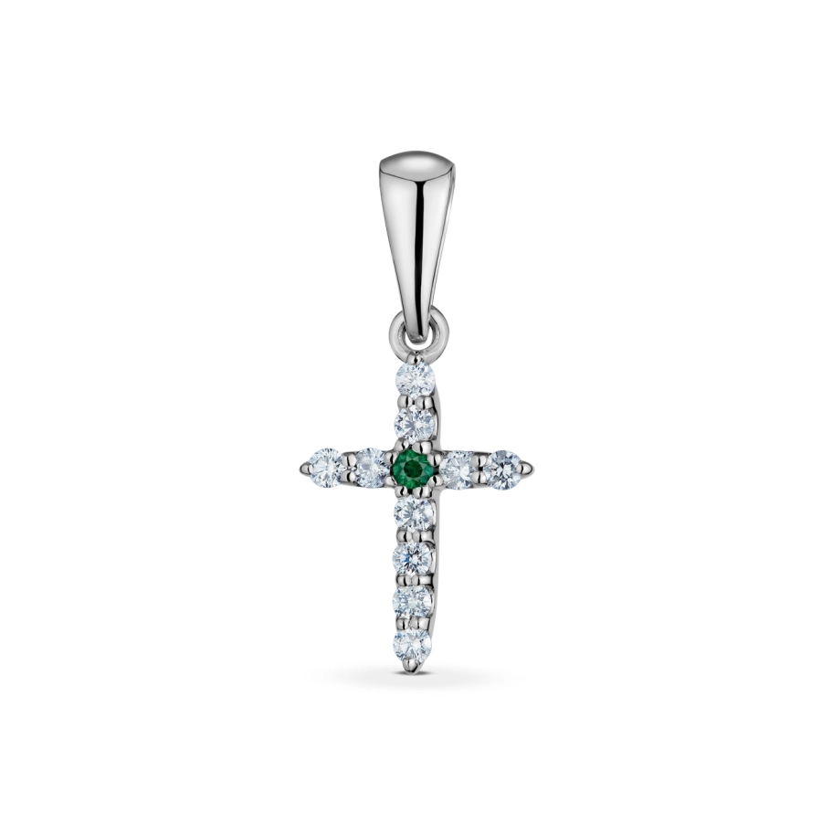 ЗОЛОТИЙ ХРЕСТИК ЗІ СМАРАГДОМ І ДІАМАНТАМИ - П466