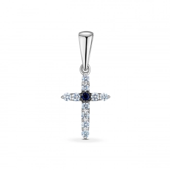 GOLD CROSS WITH SAPPHIRE AND DIAMONDS - П466