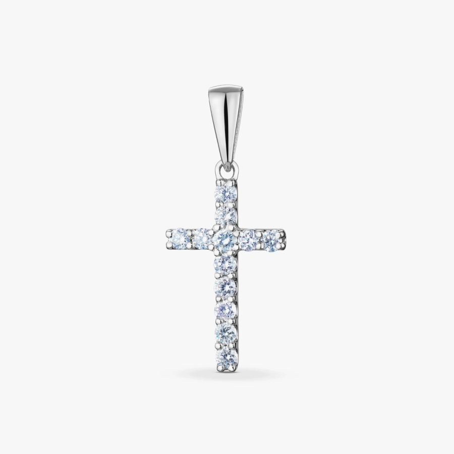 White Gold Diamond Cross Pendant - П467