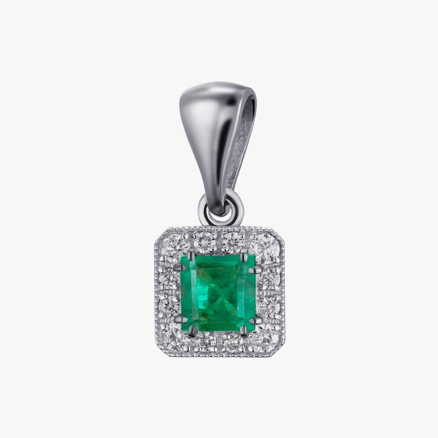 Emerald and Diamond Pendant in White Gold - П474и