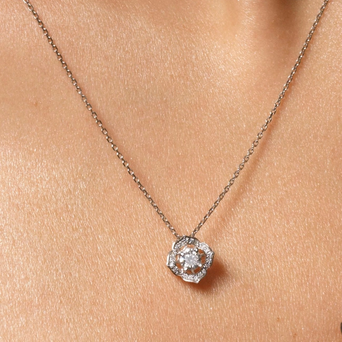 Diamond and Diamond Pavé Solitaire Pendant - П481