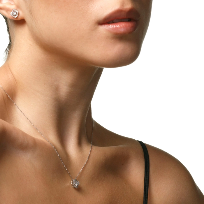 Diamond and Diamond Pavé Solitaire Pendant - П481