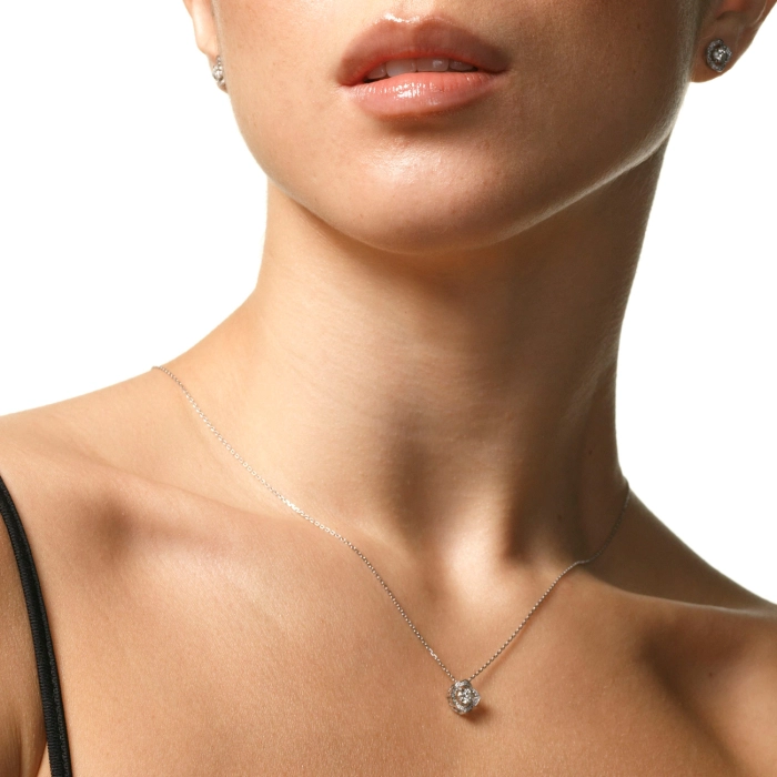 Diamond and Diamond Pavé Solitaire Pendant - П481