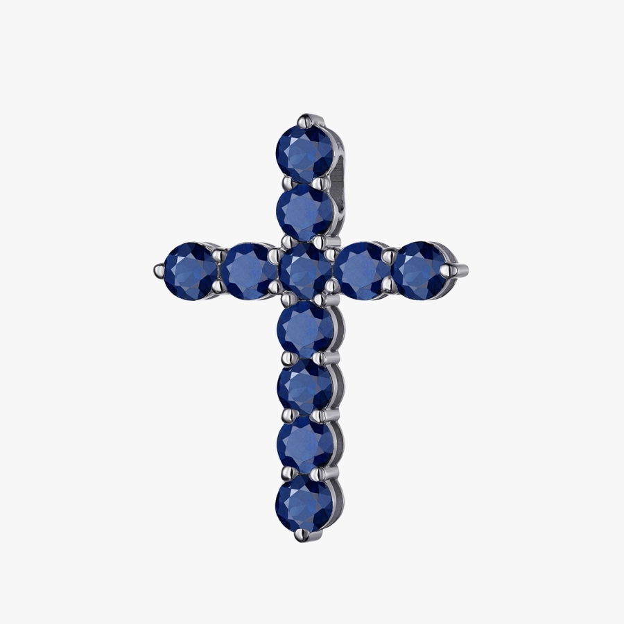 Подвес в форме креста с сапфирами в белом золоте - П499с