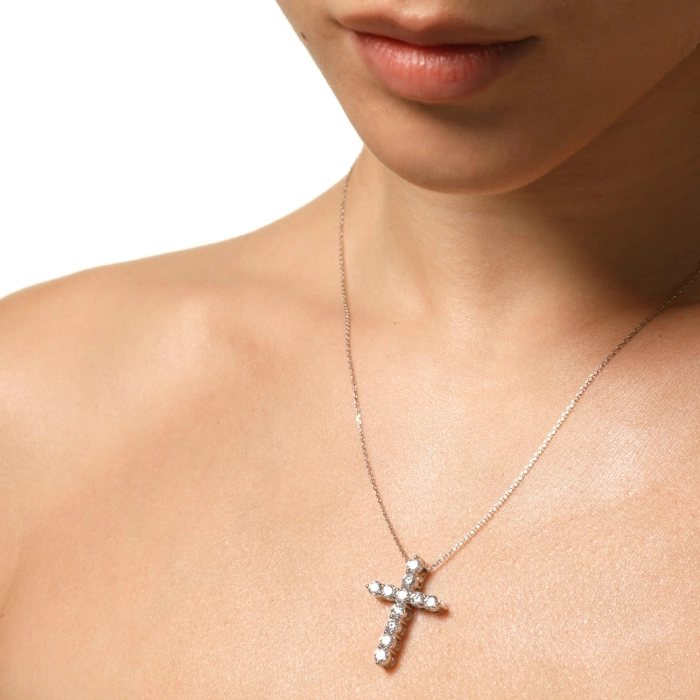 Підвіска-хрест із білого золота з діамантами - П501