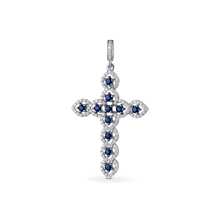 ЗОЛОТОЙ КРЕСТИК С САПФИРАМИ И БРИЛЛИАНТАМИ - П503