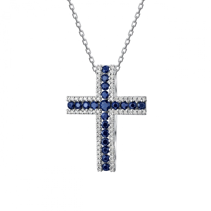 GOLD CROSS WITH DIAMONDS AND SAPPHIRES - П505с
