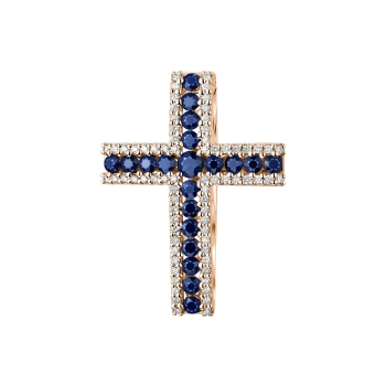 GOLD CROSS WITH SAPPHIRES AND DIAMONDS - П505с