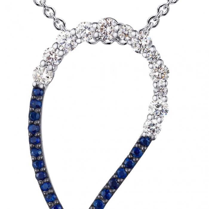 GOLD PENDANT WITH SAPPHIRES AND DIAMONDS ON CHAIN - П527с