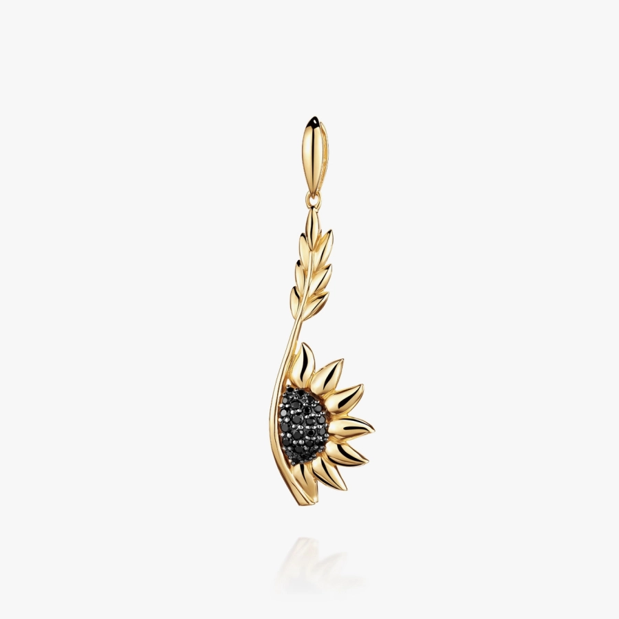 GOLD PENDANT WITH BLACK DIAMONDS - П577ч