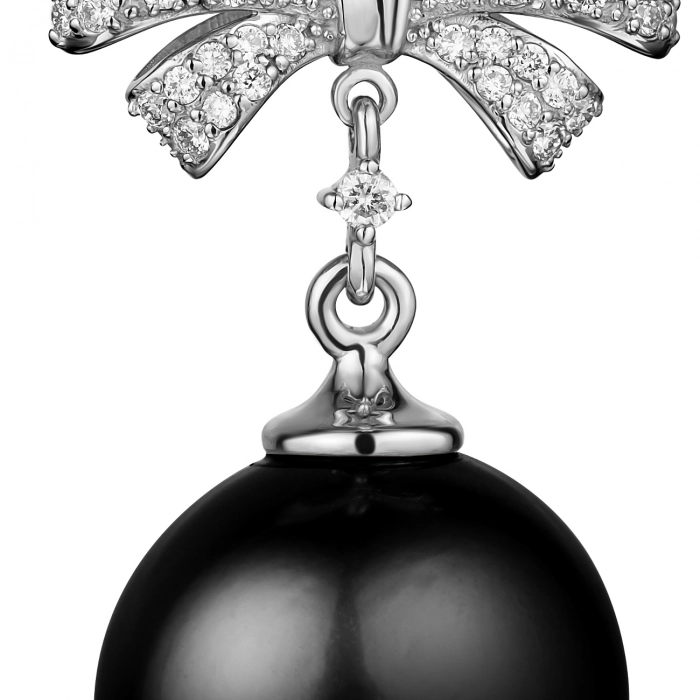 GOLD PENDANT WITH DIAMONDS AND BLACK PEARL - П603