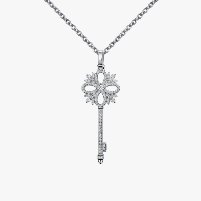 White Gold Key Pendant with Diamonds "Key to the Heart" - П634
