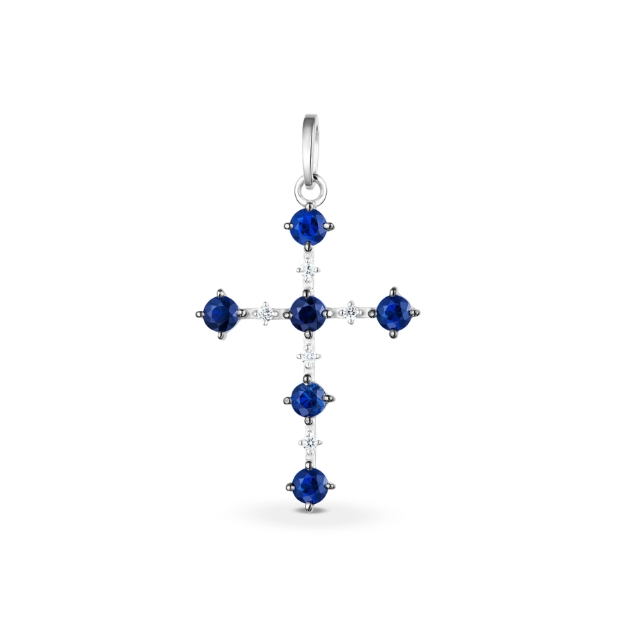 ЗОЛОТИЙ ХРЕСТИК З САПФІРАМИ І ДІАМАНТАМИ - ПМ0008