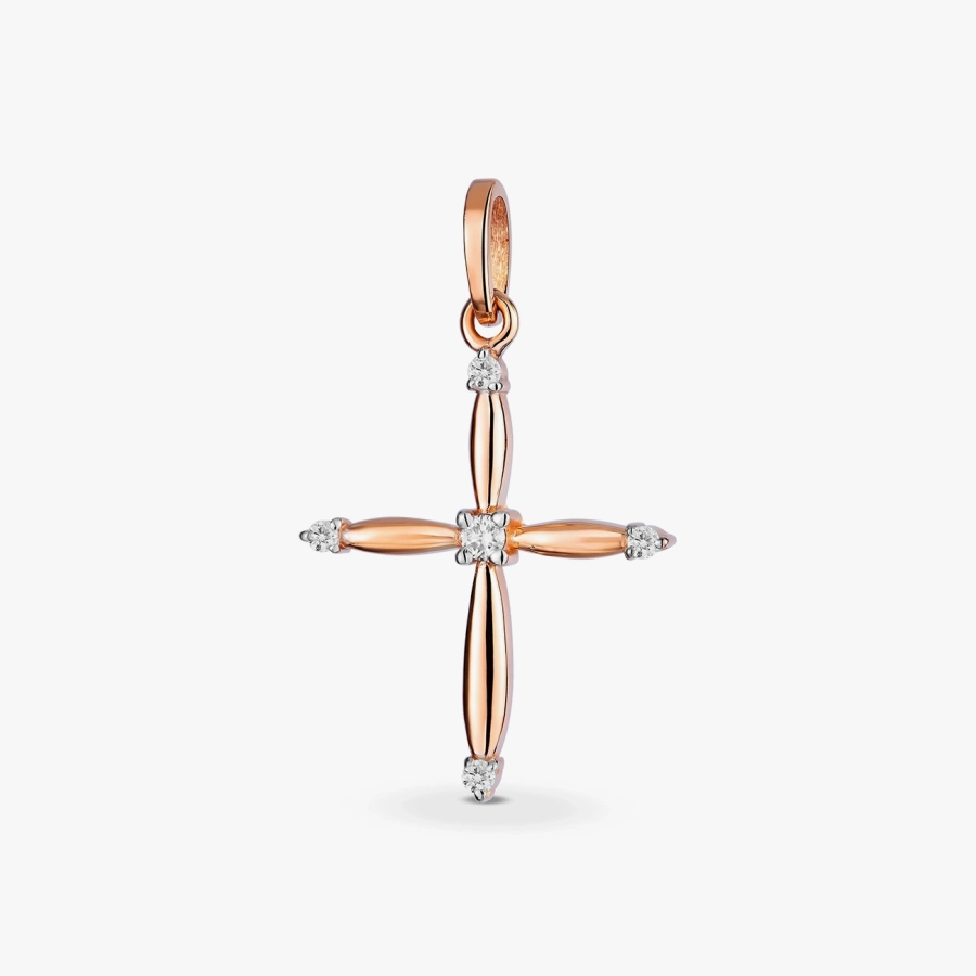 Підвіс-хрестик із червоного золота з діамантами на кінцях - ПМ0016