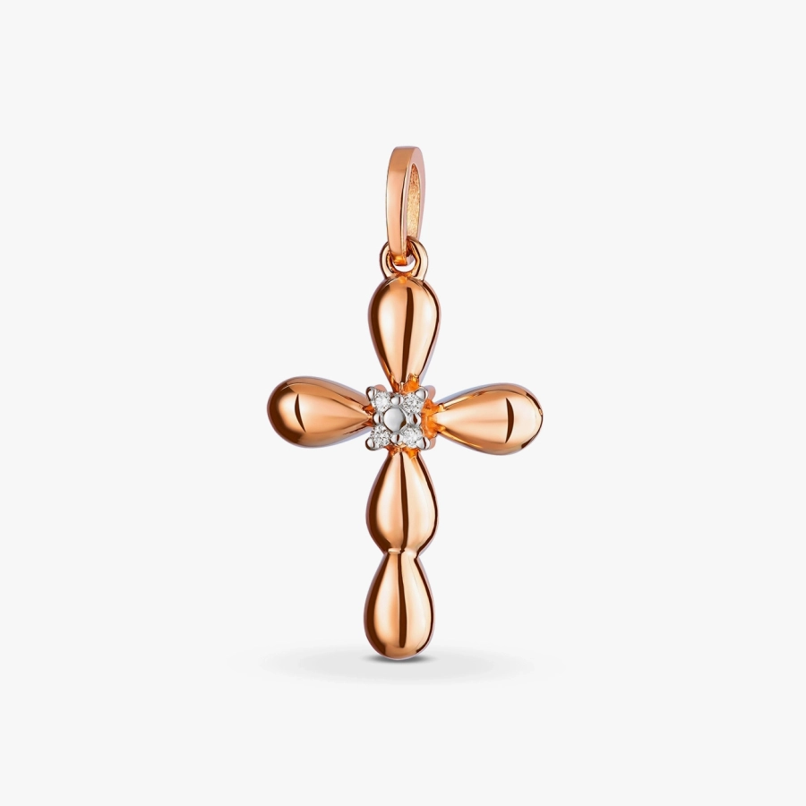 Red gold cross with diamond - ПМ0030