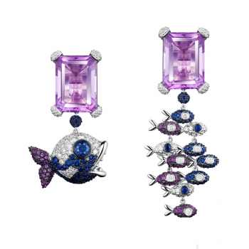 GOLD EARRINGS WITH AMETHYST, DIAMONDS AND SAPPHIRES - С200001
