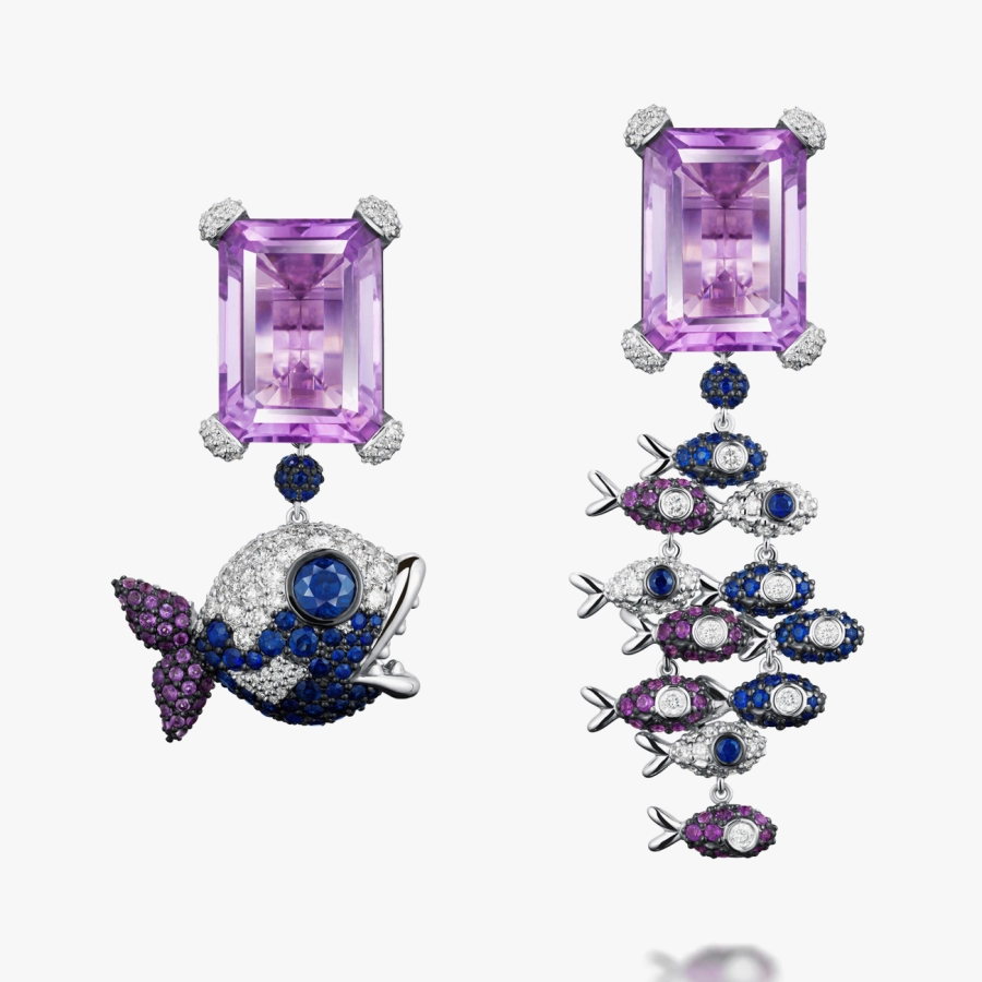 Exclusive earrings with amethysts, sapphires and diamonds - С200001