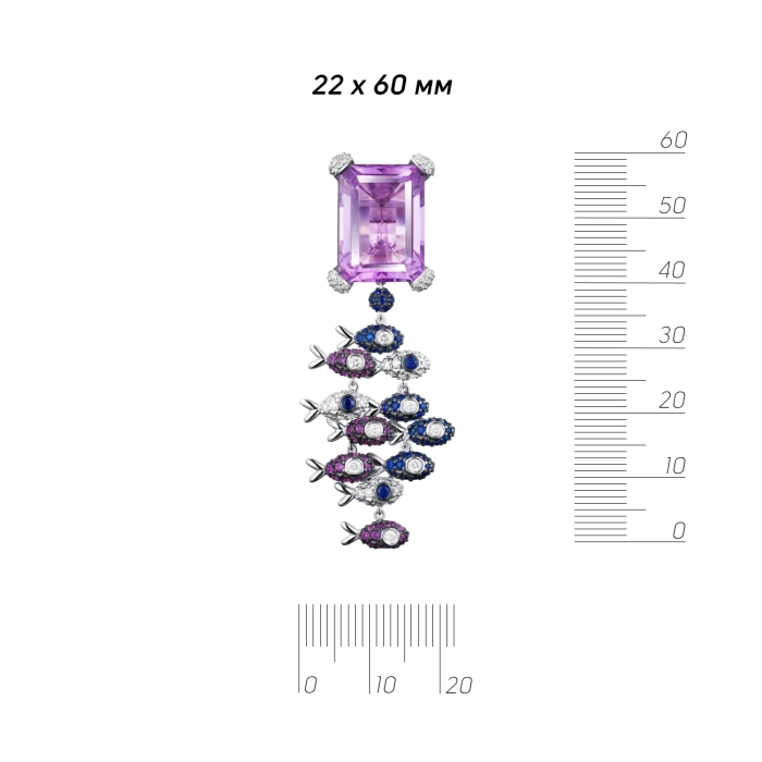 ЗОЛОТЫЕ СЕРЬГИ С АМЕТИСТОМ, БРИЛЛИАНТАМИ И САПФИРАМИ - С200001