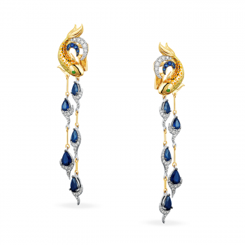 GOLD EARRINGS WITH CAVORITES, SAPPHIRES AND DIAMONDS - C200002