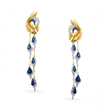 GOLD EARRINGS WITH CAVORITES, SAPPHIRES AND DIAMONDS - C200002