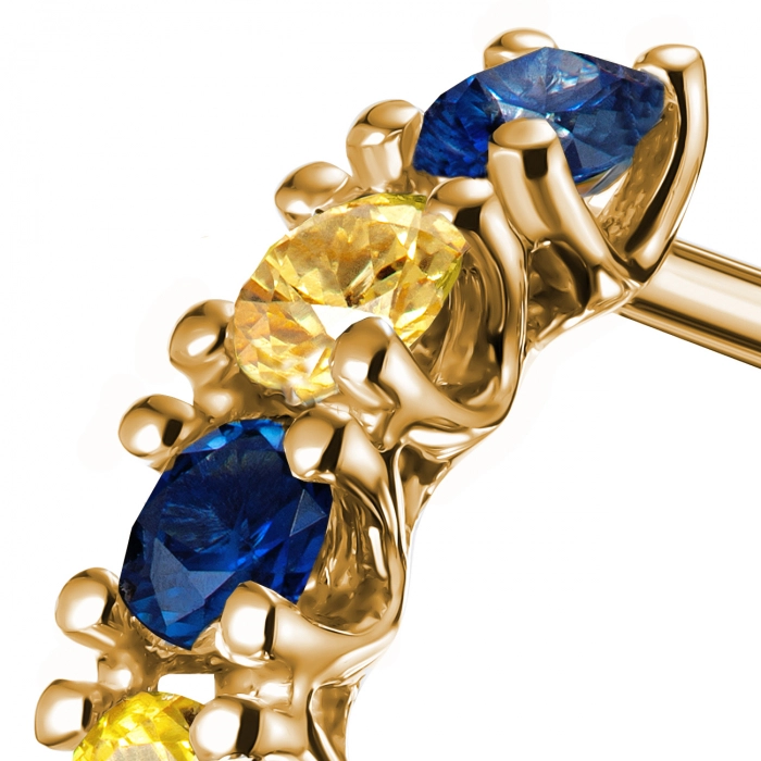 GOLD EARRINGS WITH BLUE AND YELLOW SAPPHIRES - С200072.2ж
