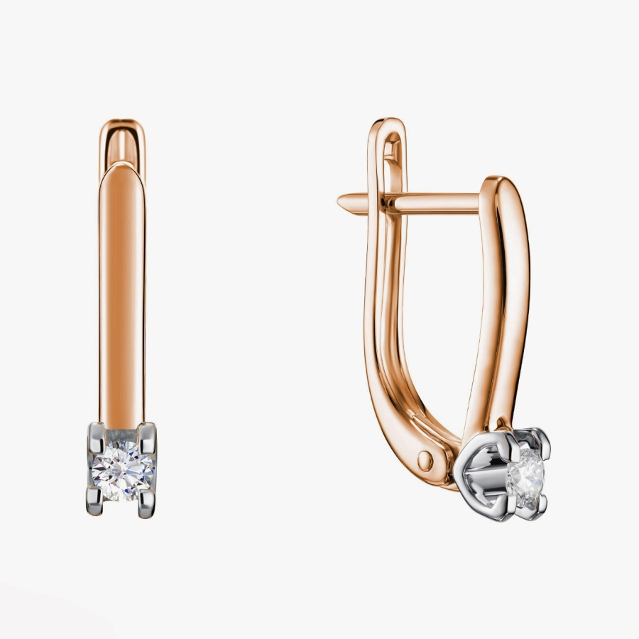 Лаконічні сережки з діамантами в червоному золоті - С200036.1