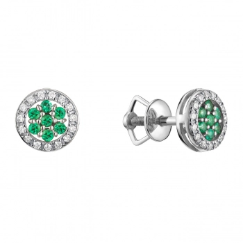 GOLD STUD EARRINGS WITH EMERALDS AND DIAMONDS - С200038и