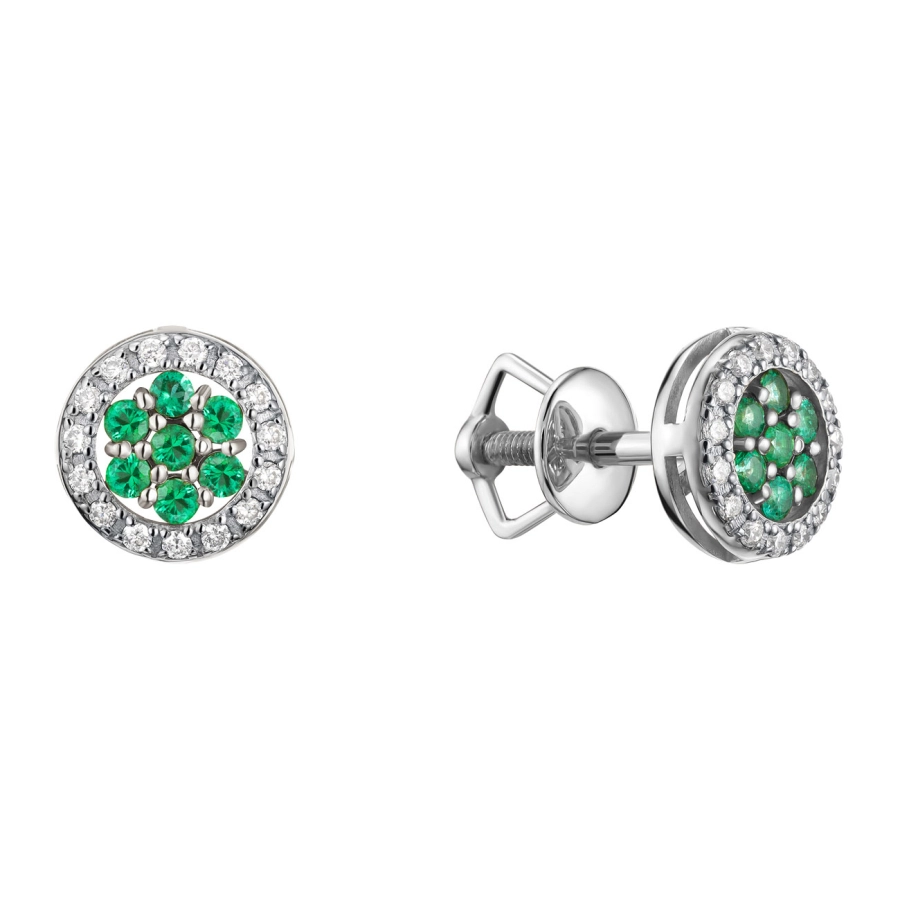 ЗОЛОТІ ПУСЕТИ З СМАРАГДАМИ І ДІАМАНТАМИ - С200038и 