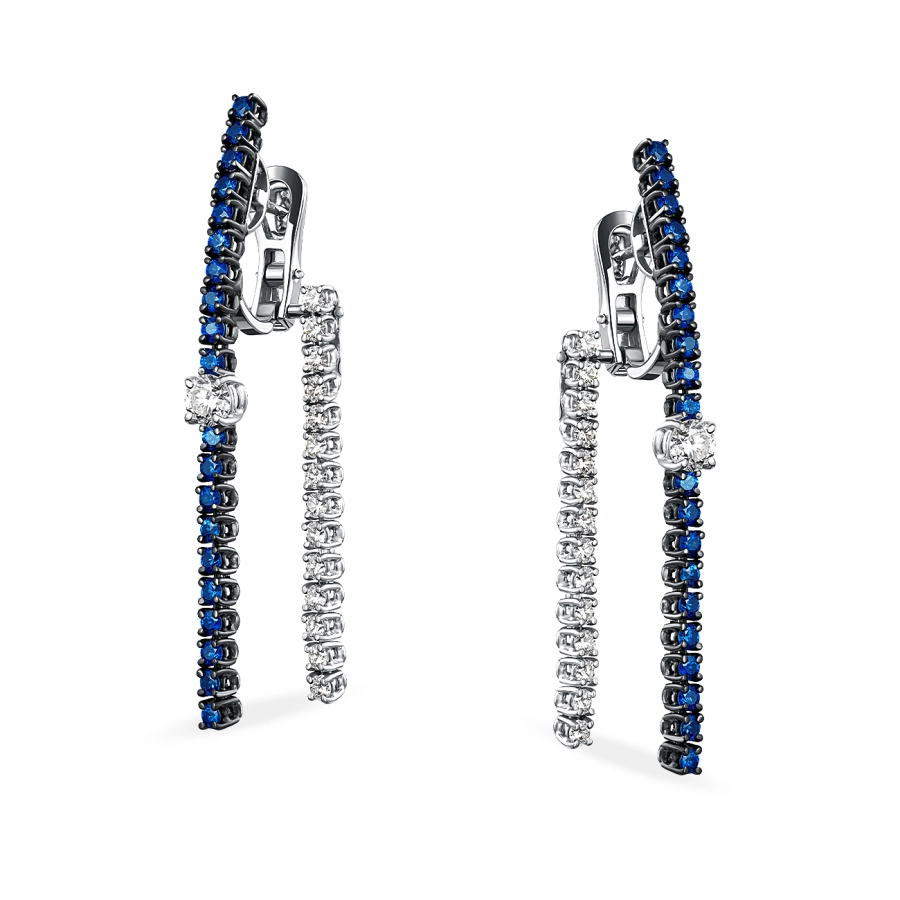 ЗОЛОТІ СЕРЕЖКИ З САПФІРАМИ І ДІАМАНТАМИ - С200051