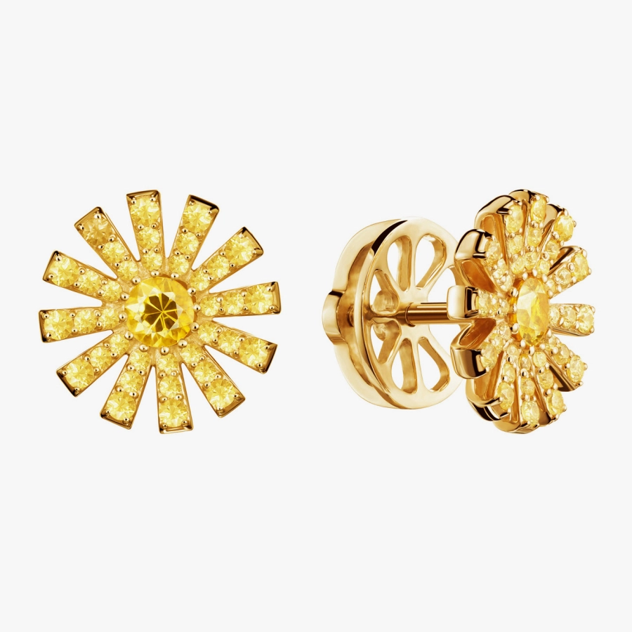 Сережки-пусети з жовтими сапфірами та жовтим золотом - С200058с