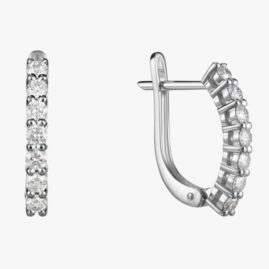 Сережки-кільця з діамантами у білому золоті - С200067