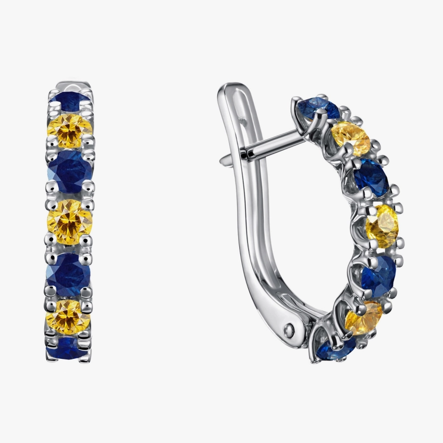 Сережки з білим золотом із жовтими та синіми сапфірами - С200072.2ж