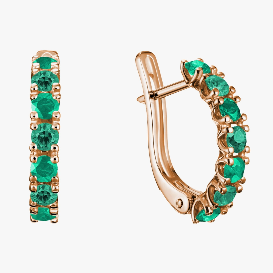 Сережки-півкільця з смарагдами у червоному золоті - С200072.2и