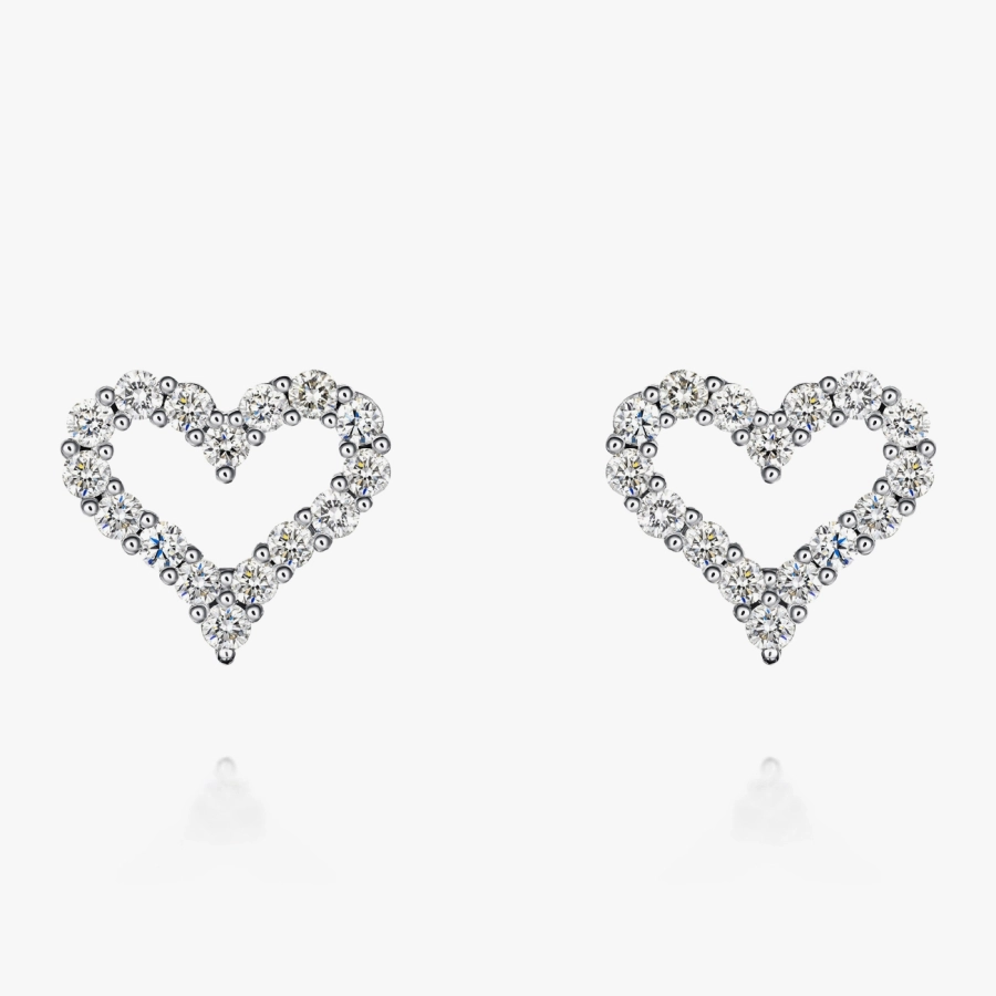 Сережки-пусети з білим золотом у формі серця з діамантами - С200099