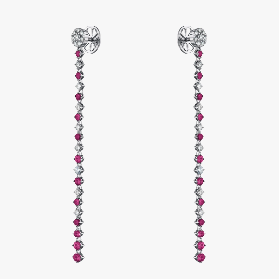 Довгі золоті сережки з рубінами та діамантами - С200126р